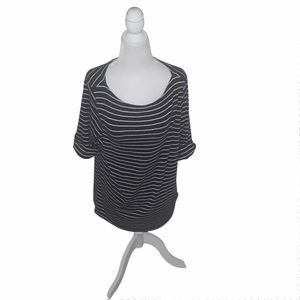 Ralph Lauren 1X Plus-Size Black and Silver Striped Cotton Blend Long-Sleeve Top